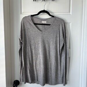 Lou & Grey Sweater Womens Size S Heather Gray Speckled V-Neck Pullover Knit